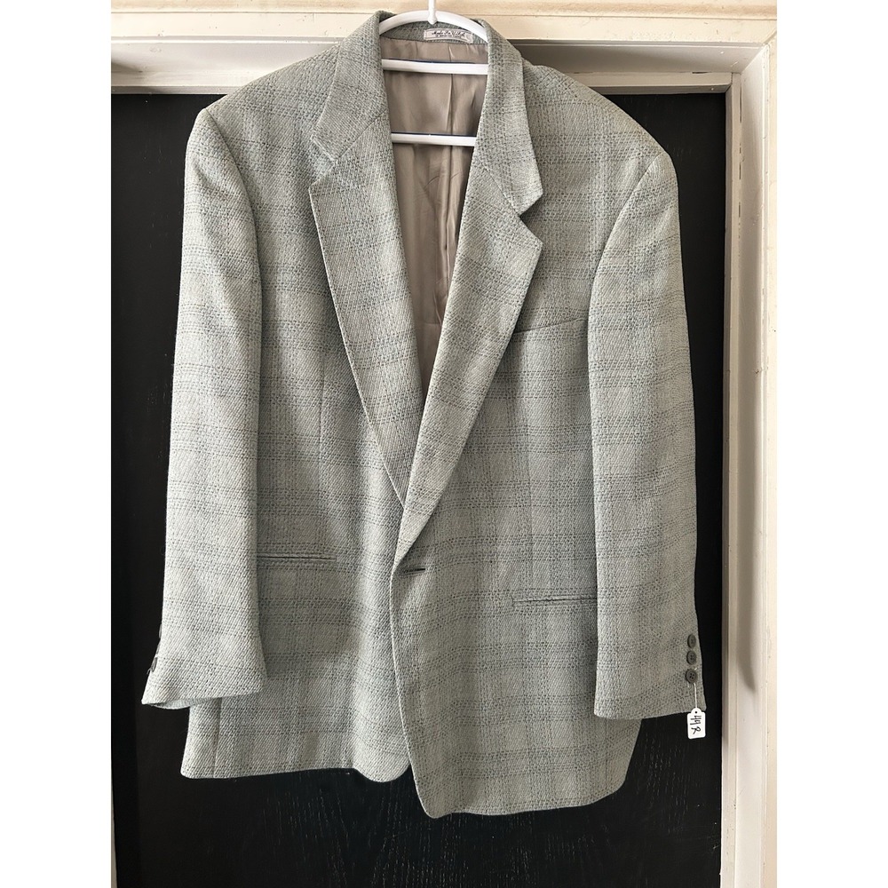 Vtg 70s Green Blue Plaid Sports Coat Blazer 44 Twin Vent Imported Fabric USA